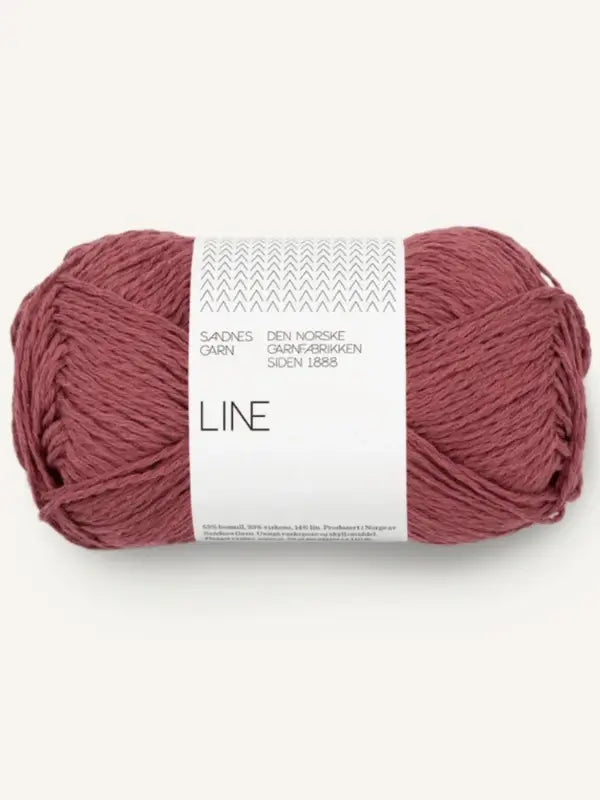 PetiteKnit Anker's Summer Shirt + Sandnes Garn Line: Dusty rose pink yarn with minimalist white packaging and chevron detail—ideal for your next neulesetti or Anker's Summer Shirt project.