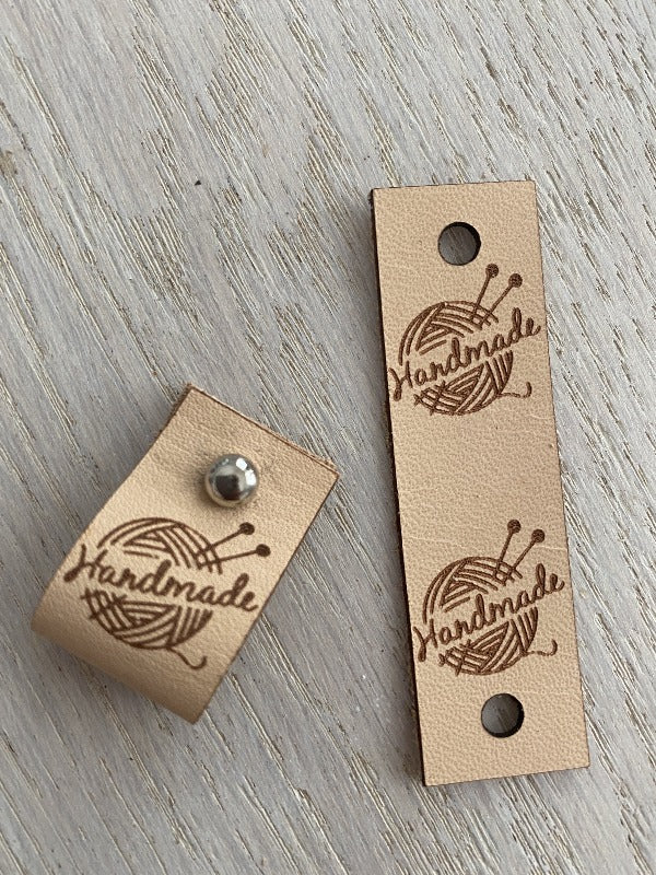 Leather knitting tag, Yarn Ball Handmade